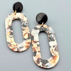Acrylic Marble Earrings Lightweight Neutral Brown Black White Acetate Oval Drops